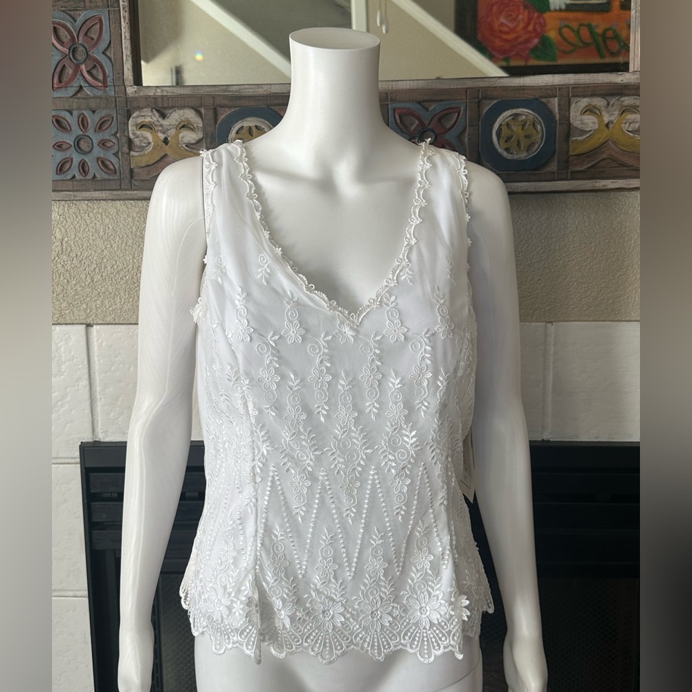 Jessica McClintock Collections Cami in White Size 10 Embroidered NWT VTG
